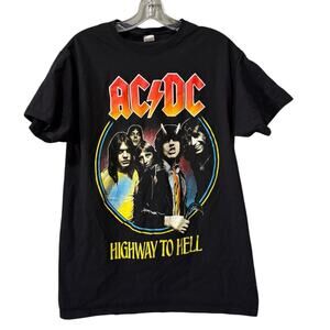 ACDC‎ High Way to Hell Music Band Black T-Shirt Men Size Medium Short Sleeve VTG